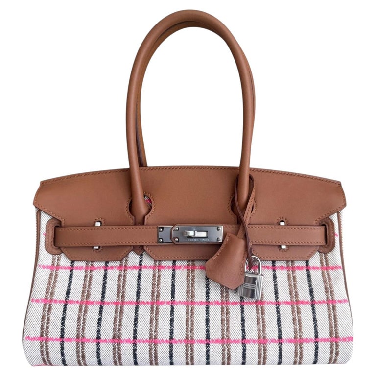 Hermes Shoulder Birkin 29 Gold Tan Toile Canvas Black Palladium HW Bag