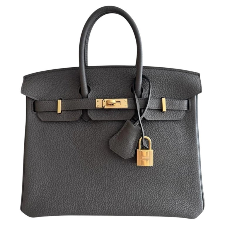 Hermes Birkin 25 Gris Etain Gray Togo Leather Gold Hardware Top Handle Bag