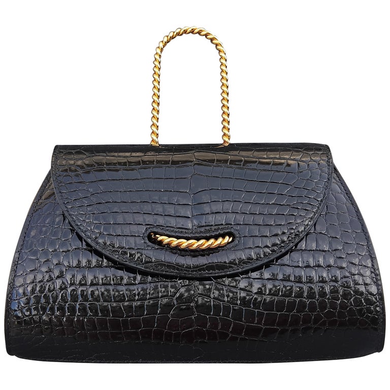 Exceptional Hermès Handbag Purse Clutch Black Porosus Crocodile Gold Hdw
