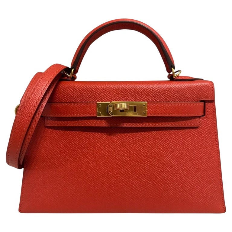 Hermes Kelly Mini 20 Capucine Orange Red Epsom Leather Gold Hardware Handbag