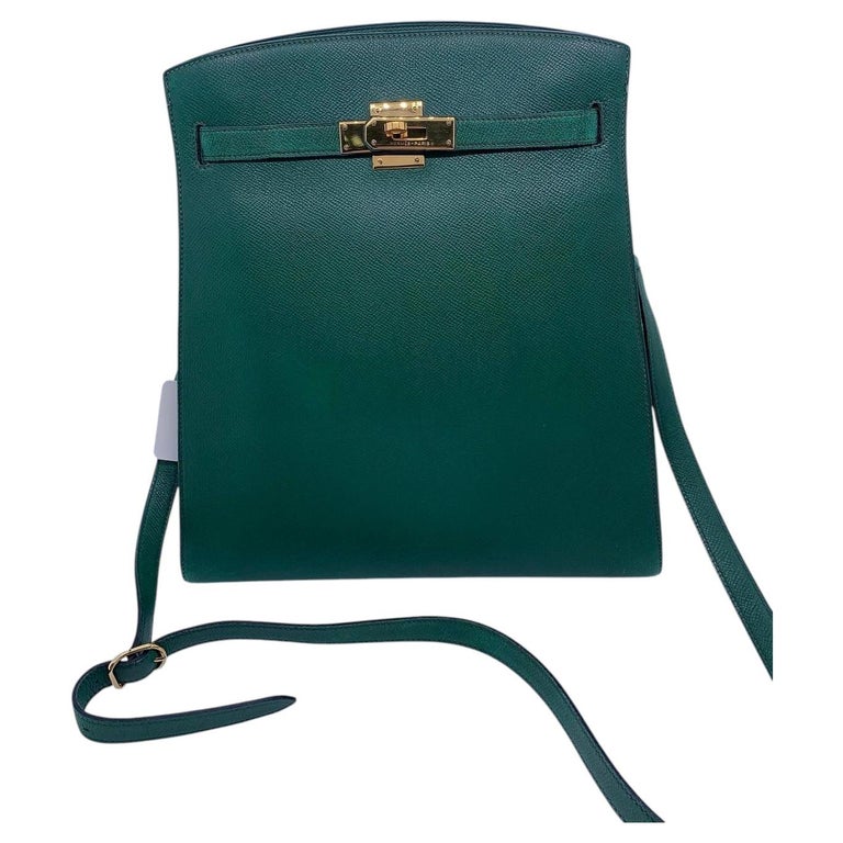 Hermes Kelly Sport PM Shoulder Bag Emerald Green Courchevel Gold Hardware