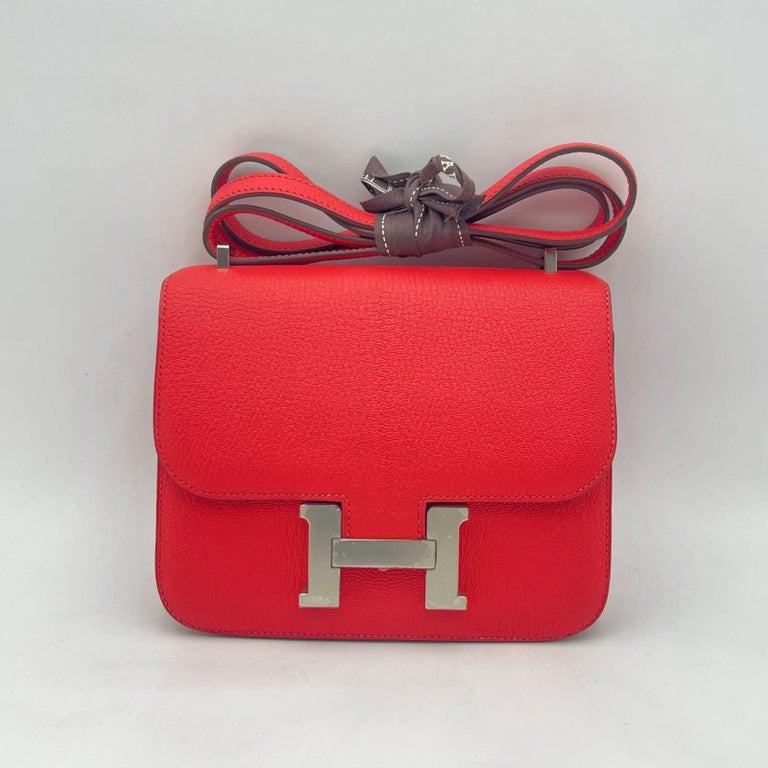 HERMES Constance 18 Rose Texas Pink Chevre Goatskin Silver Hardware PHW Bag 2020