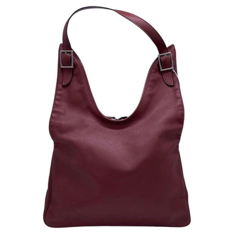 Hermes Massai Leather Shoulder Hobo Bag Red Burgundy Slouchy Stamp K 2007