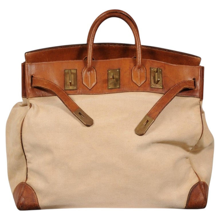 Hermes Vintage 1950's Haut à Courroies Hac 50 Birkin Natural Toile Travel Duffle