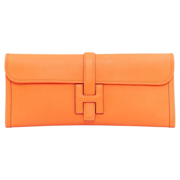 HERMES Jige Elan 35 orange swift leather elongated envelope clutch bag