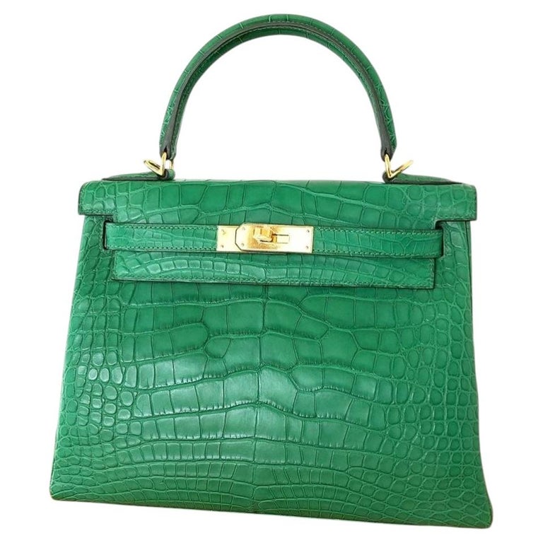 Hermes Kelly 28 Cactus Matte Niloticus Bag GHW