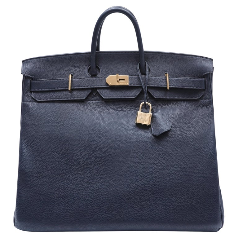 Hermès Haut à Courroies (HAC) 50 Navy Blue Fjord Leather w/Gold Hardware