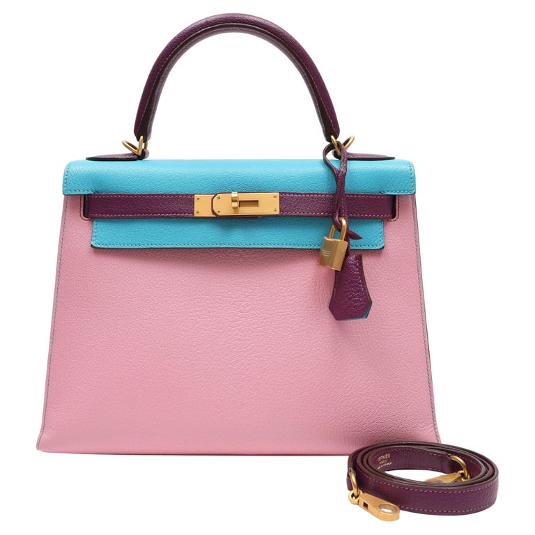 Hermès Kelly 28 Rose Confetti, Anemone and Blue Aztec Sellier Epsom w/Brushed GH