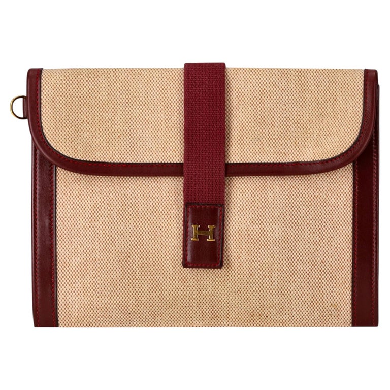 Hermes Vintage Jige Canvas Clutch Bag/Pouch With Leather Trim