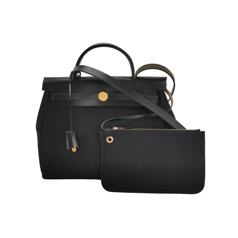 Hermes Herbag 31 Black Canvas Gold Hardware Crossbody Bag