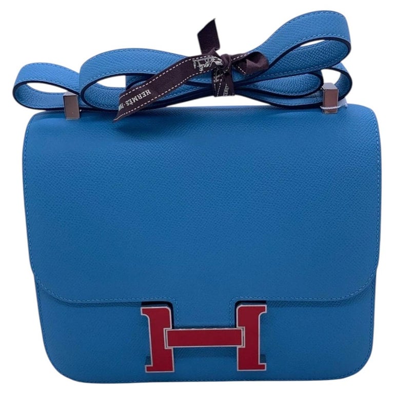Hermès Limited Edition Blue Epsom Constance 24 Red Enamel H Clasp