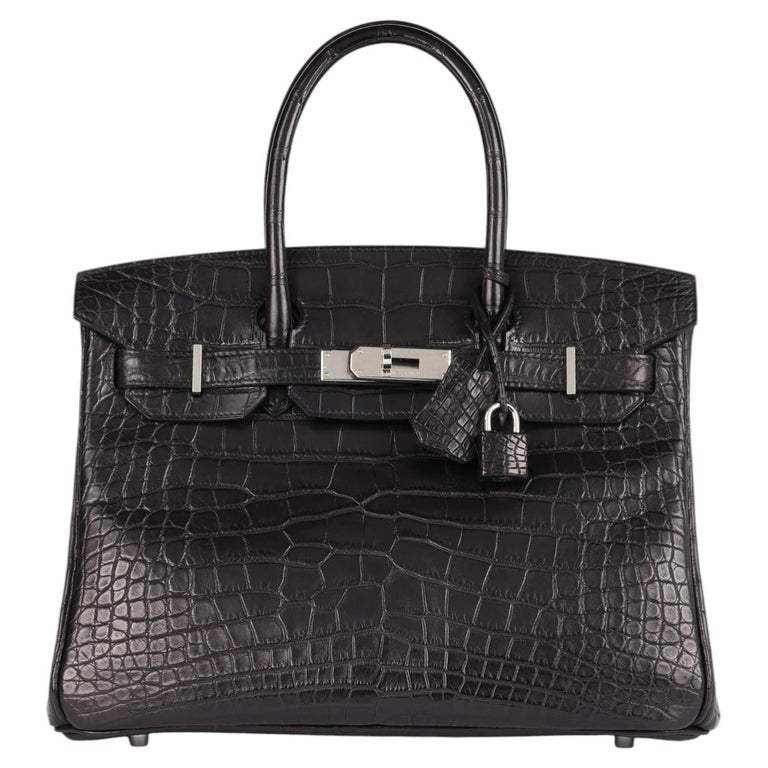 Hermès Black Matte Mississippiensis Alligator Leather Birkin 30cm Retourne