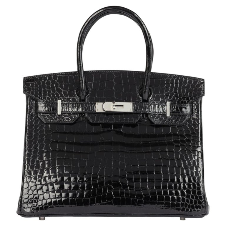 Hermès Black Shiny Niloticus Crocodile Leather Birkin 30cm Retourne