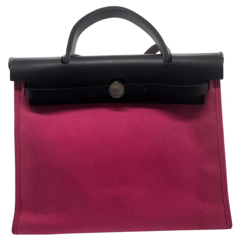 HERMES Herbag Zip 31 Canvas Leather Pink Shoulder Tote Handbag 2016