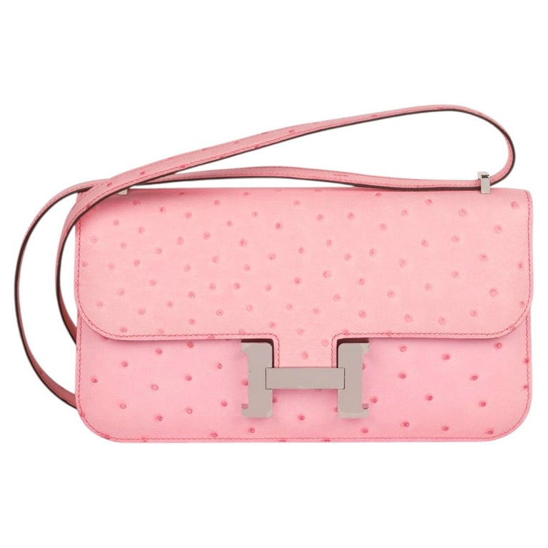 Hermès Bubblegum Ostrich Leather Constance Elan
