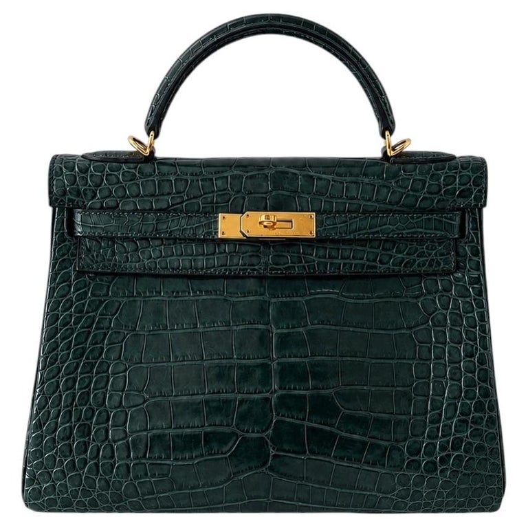Hermès Women's Kelly 32 Vert Anglaise Alligator Bag