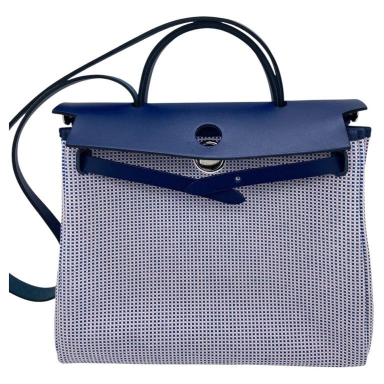 Hermes Herbag Zip 31 Quadrille Viking Canvas Blue Saphir Palladium