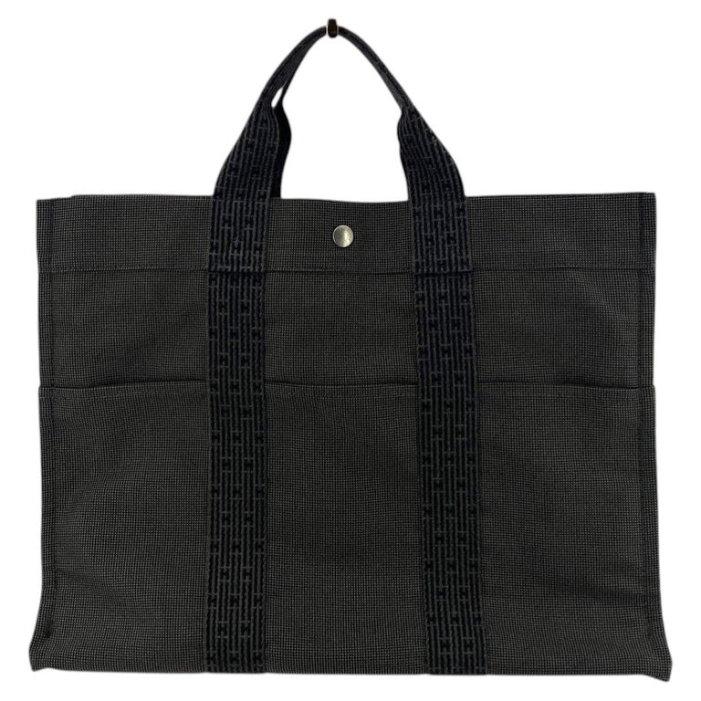 Hermes Paris Grey Canvas Her Line Herline MM Yale Tote Bag