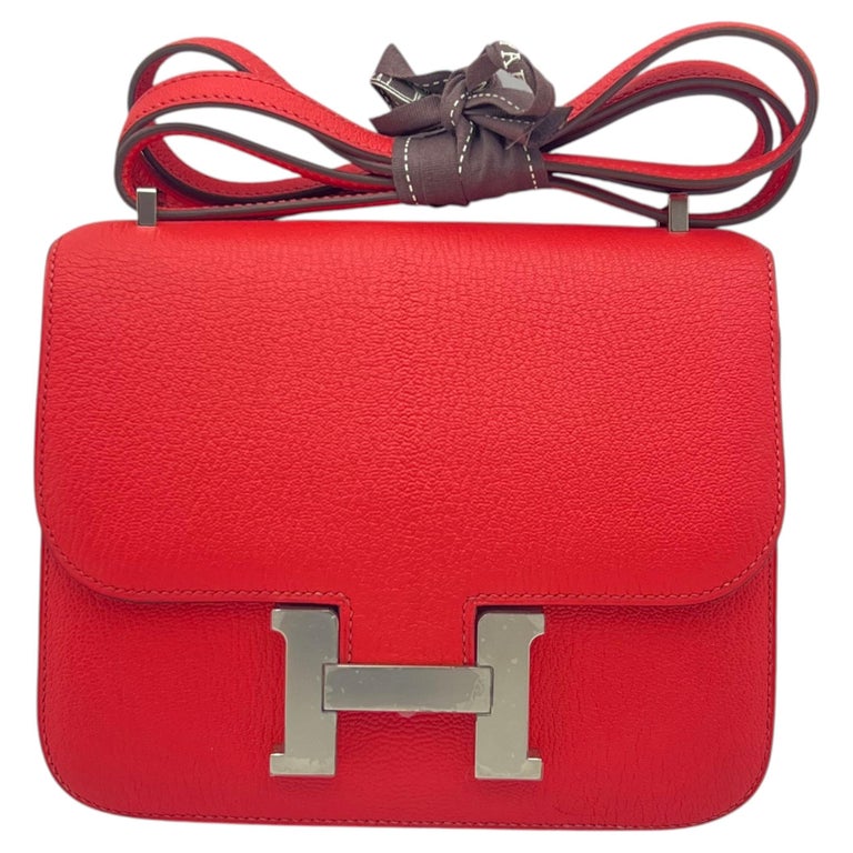 HERMES Constance 18 Rose Texas Pink Chevre Goatskin Silver Hardware Bag 2020