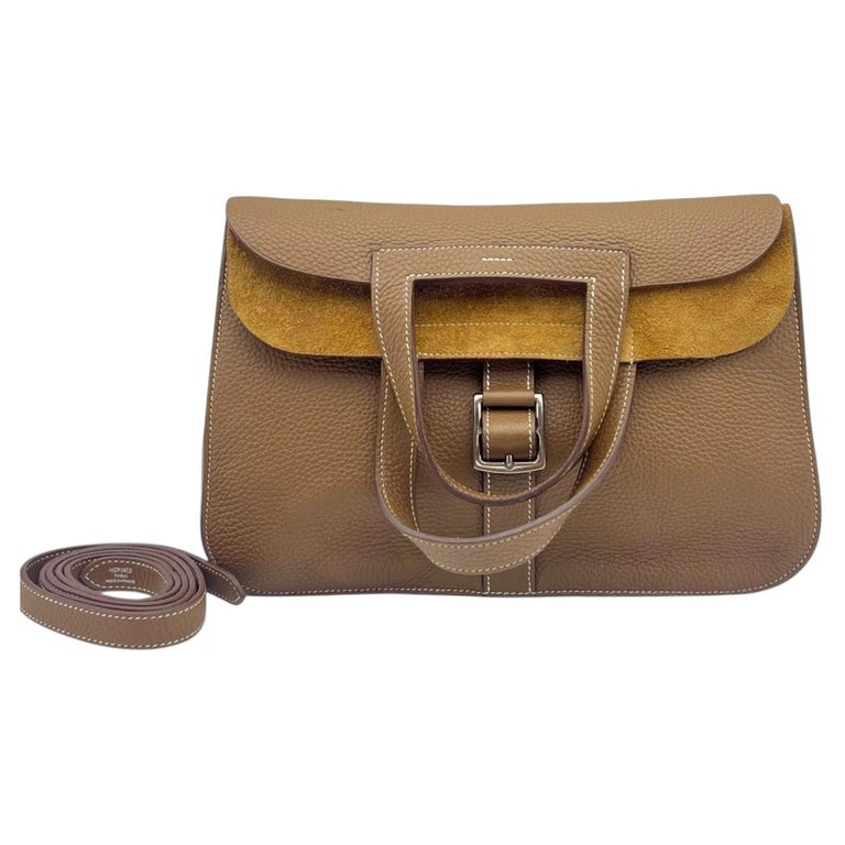 HERMES Halzan 31 Gold Leather Shoulder Crossbody Bag PHW 2015
