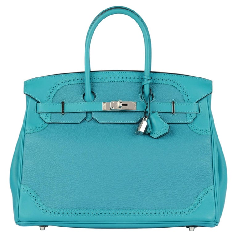 Hermès Turquoise Togo & Swift Leather Ghillies Birkin 35cm Retourne