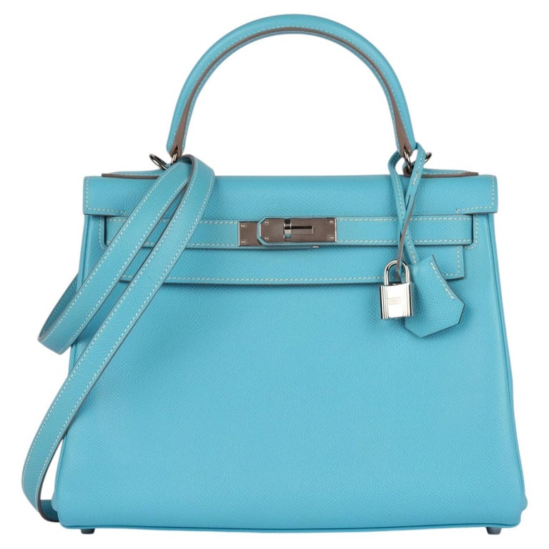 Hermès Bleu Celeste & Mykonos Epsom Leather Candy Collection Kelly 28cm Retourne