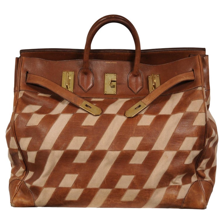 Hermes 1980's Haut à Courroies Hac 50 Birkin Tan Brown Ligne Ulysse Toile Travel