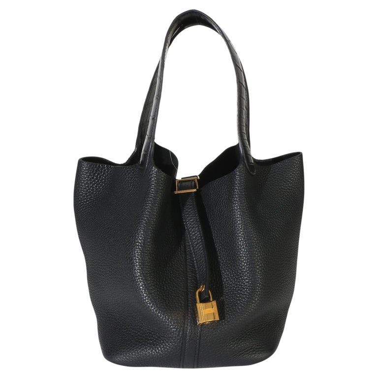 Hermès Black Clemence Matte Alligator Touch Picotin Lock 22 GHW