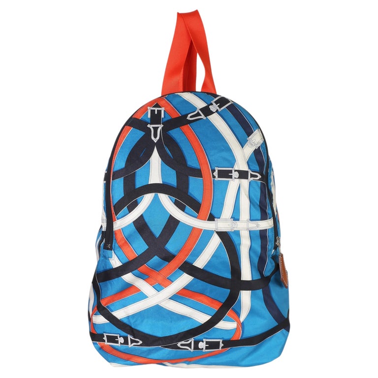 Hermès Bleu Zanibar Multicolor Cavalcadour Airsilk Backpack