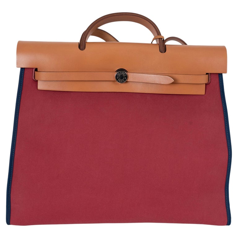 HERMES Grenat Saphire Naturelle HERBAG ZIP 39 Bag Toile / Hunter