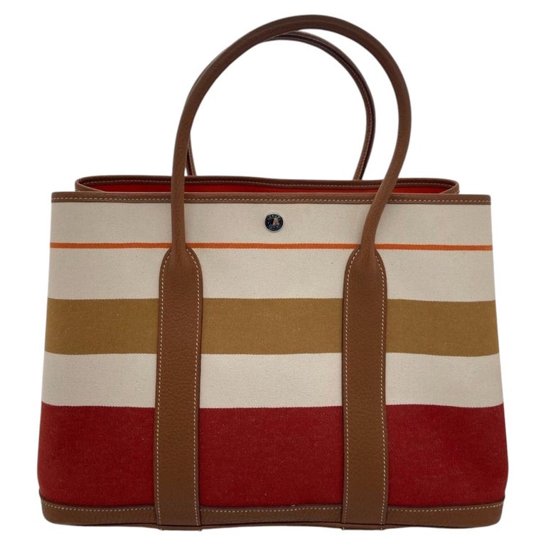 Hermes Garden Party 36 Tote Bag Toile and Negonda Striped Stmap Q