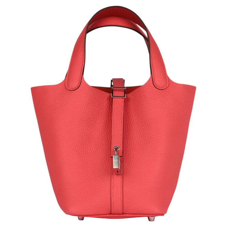 "Hermès Rose Texas Clemence Leather & Vermillion Swift Leather Eclat Picotin