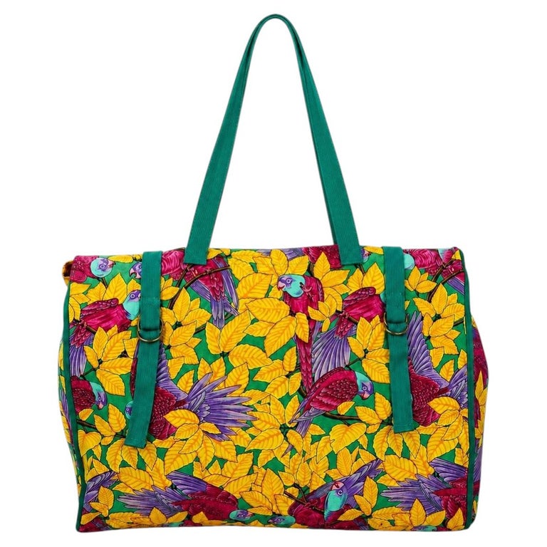 HERMÈS Vintage Les Perroquets Printed Canvas XL Tote Bag
