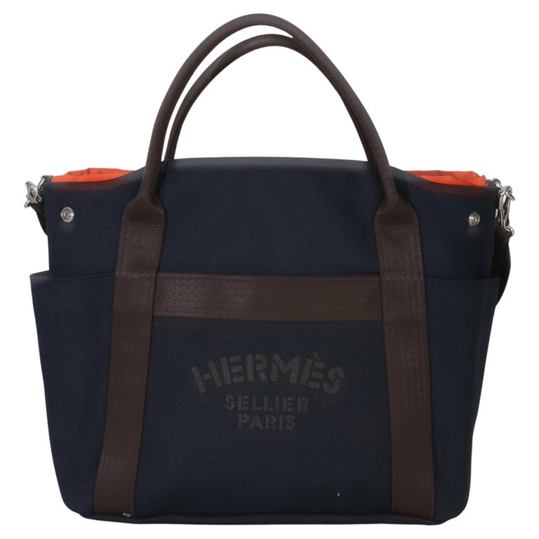 Hermès Bleu Navy Feu Canvas The Grooming Bag