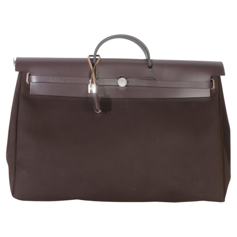 Hermès Chocolat Toile Officier Vache Hunter Herbag Zip Cabine Bag PHW