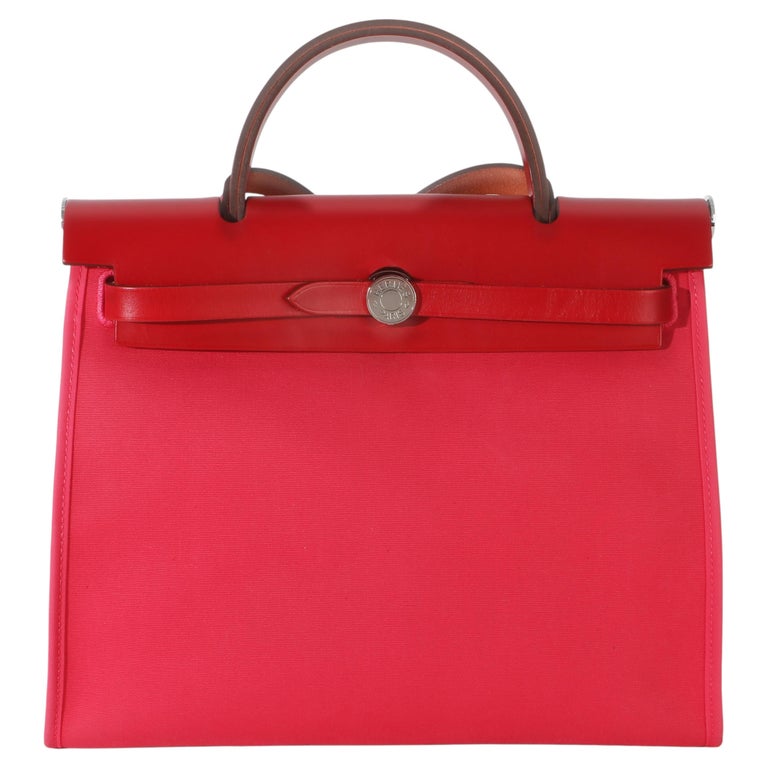Hermès Rose Mexico Rouge Piment Toile Militaire Hunter Herbag Zip 31 PHW