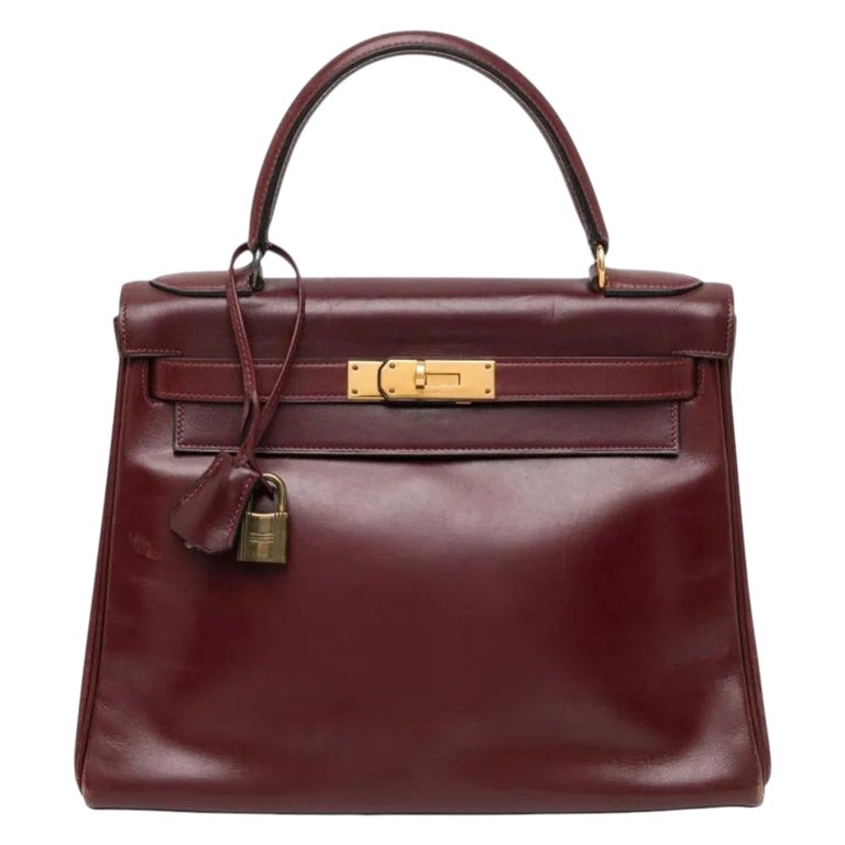 Hermès Vintage Burgundy Box Kelly 28 Handbag, 1979, Gold Hardware