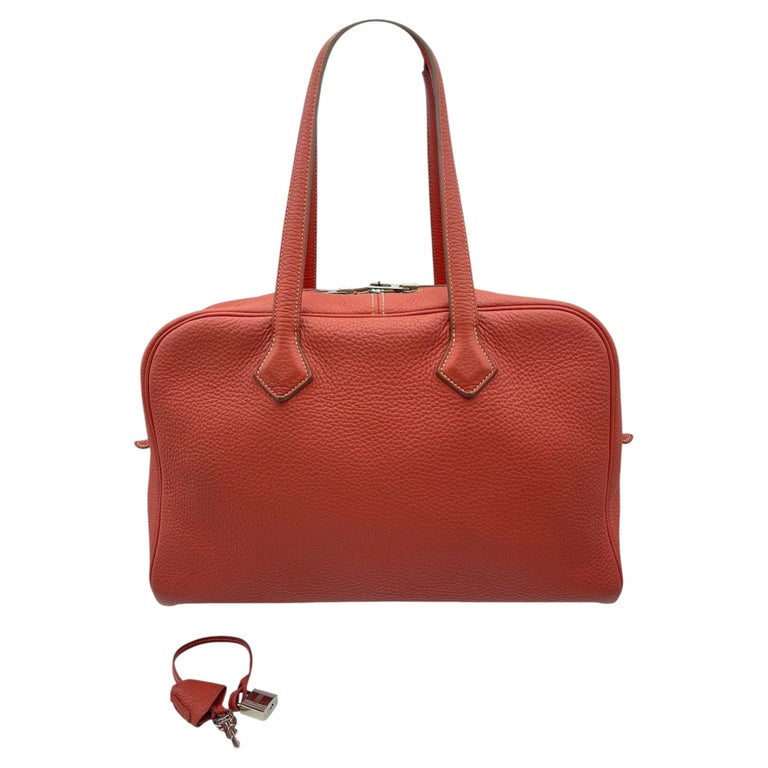 Hermes Victoria II Fourre-Tout 35 Brique Red Clemence Leather Bag Silver 2011