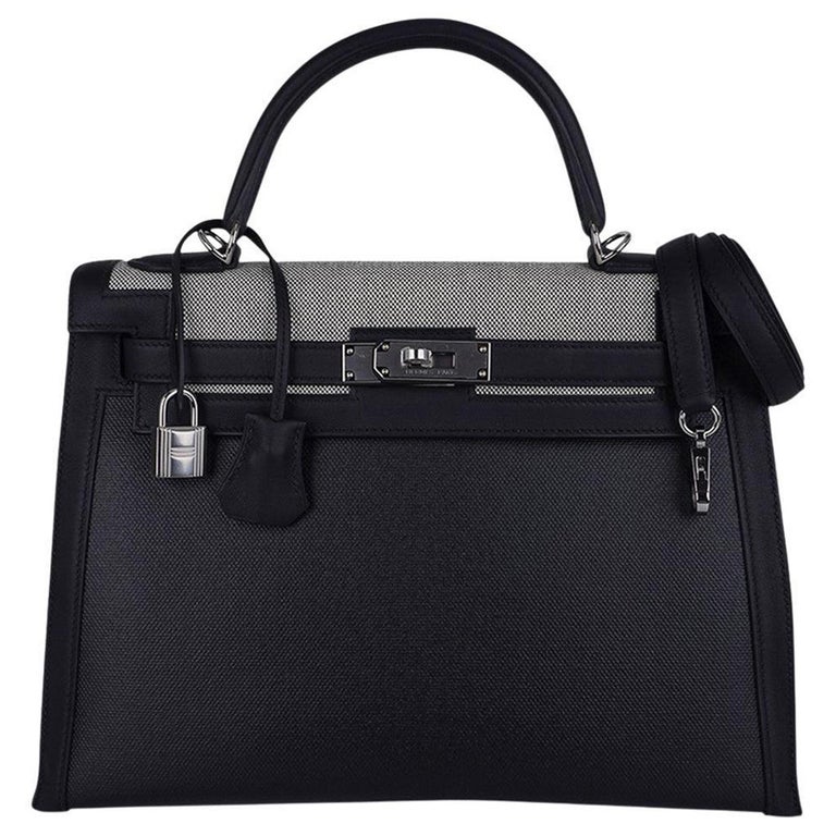 Hermes Kelly II Sellier 32 Toile H Berline Toile H Plume Swift Leather Bag