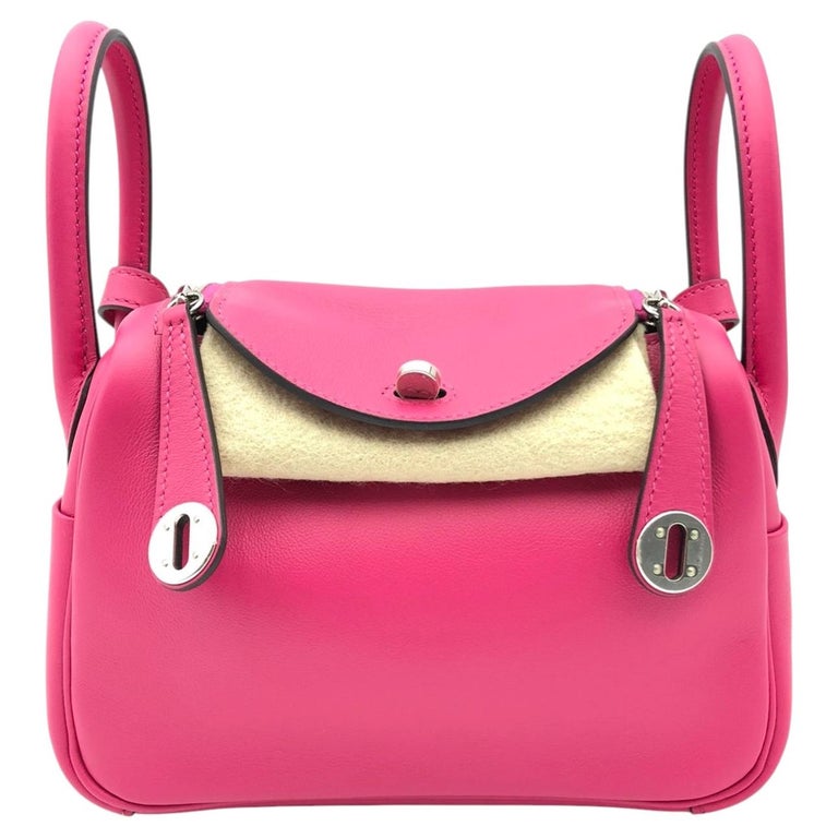Hermes Lindy Mini Rose Confetti Pink Swift Leather Palladium HW Bag 2021