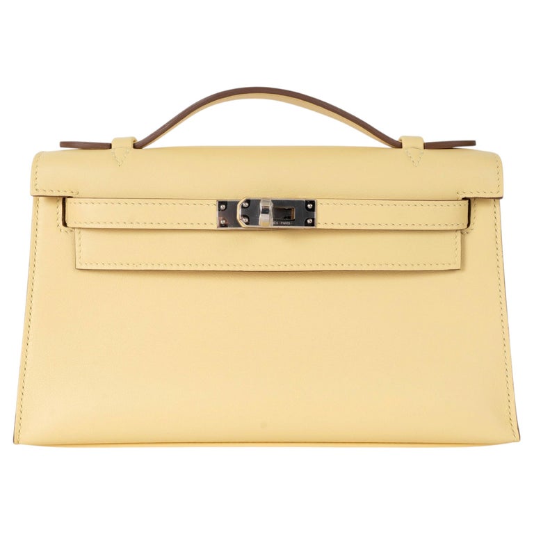 HERMES Poussin yellow Swift leather KELLY POCHETTE Bag Phw