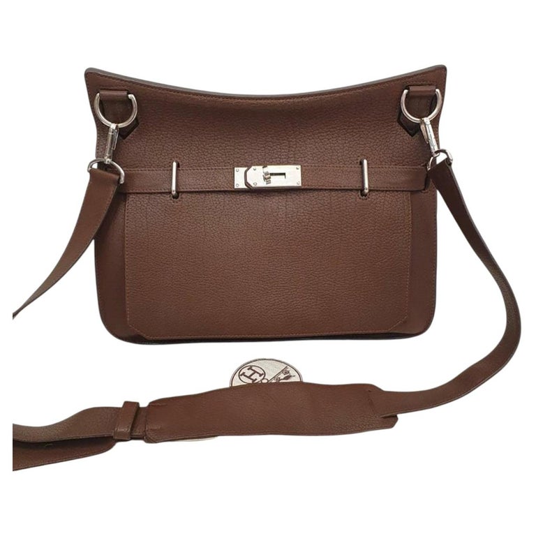 HERMES Jypsiere 34 Brown Clemence Leather Bag