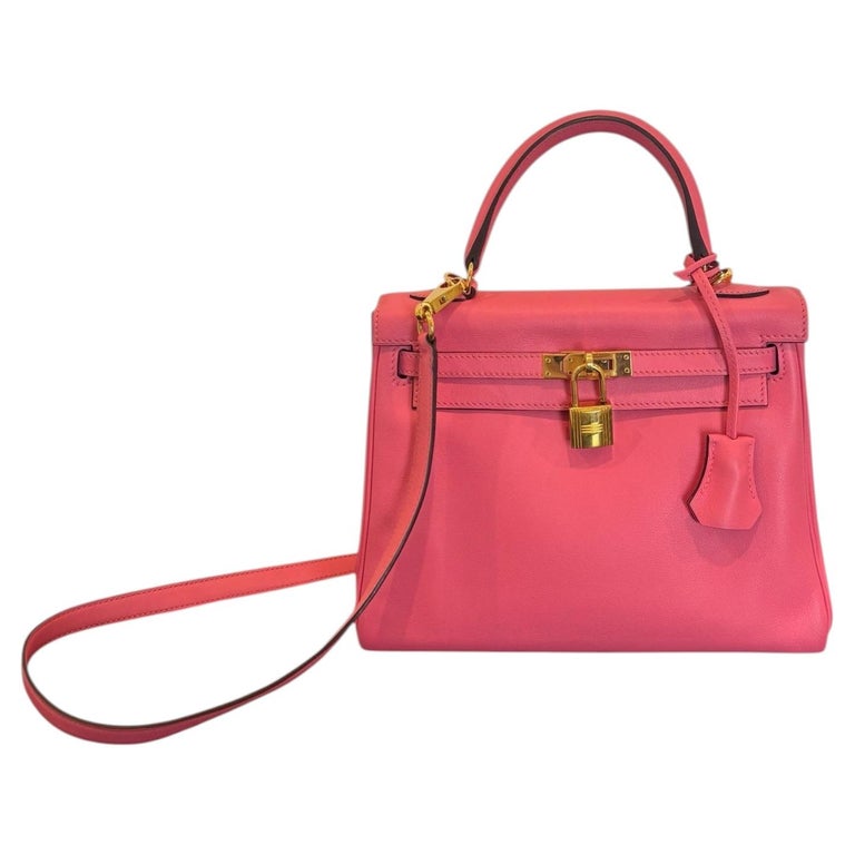 Sac Hermès Kelly 25 Swift Rose Azalée Gold 2017 Bandoulière