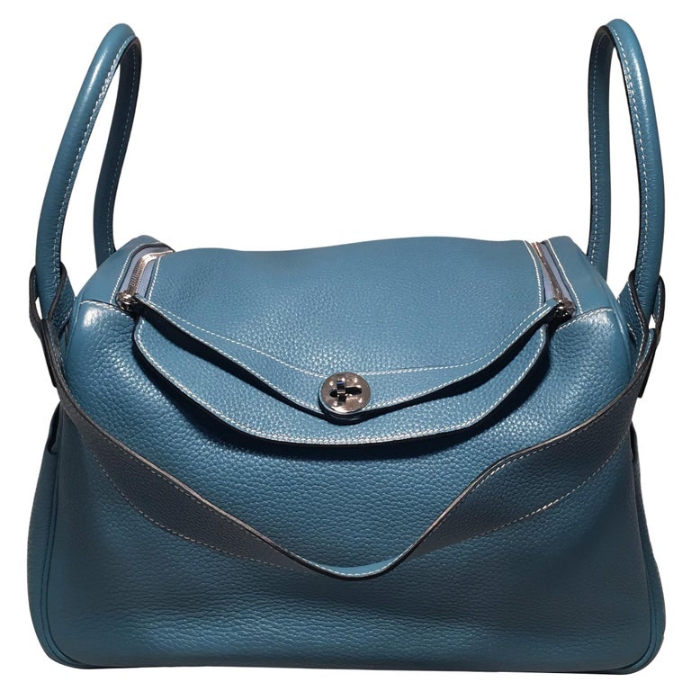 Hermès Blue Jean Clemence Leather Lindy Bag with Palladium Hardware