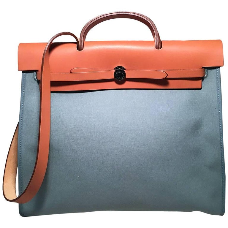 Hermès Blue Canvas Toile Herbag Tote with Palladium Hardware, Unisex
