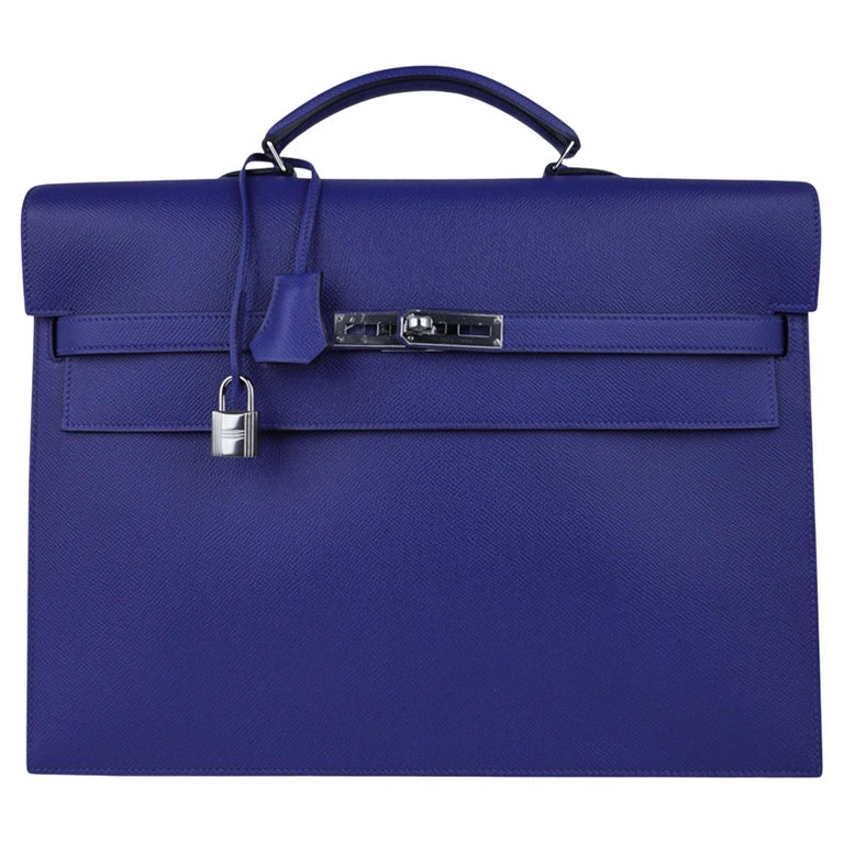 Hermes Kelly Depeches 38 Briefcase Electric Blue Palladium Hardware