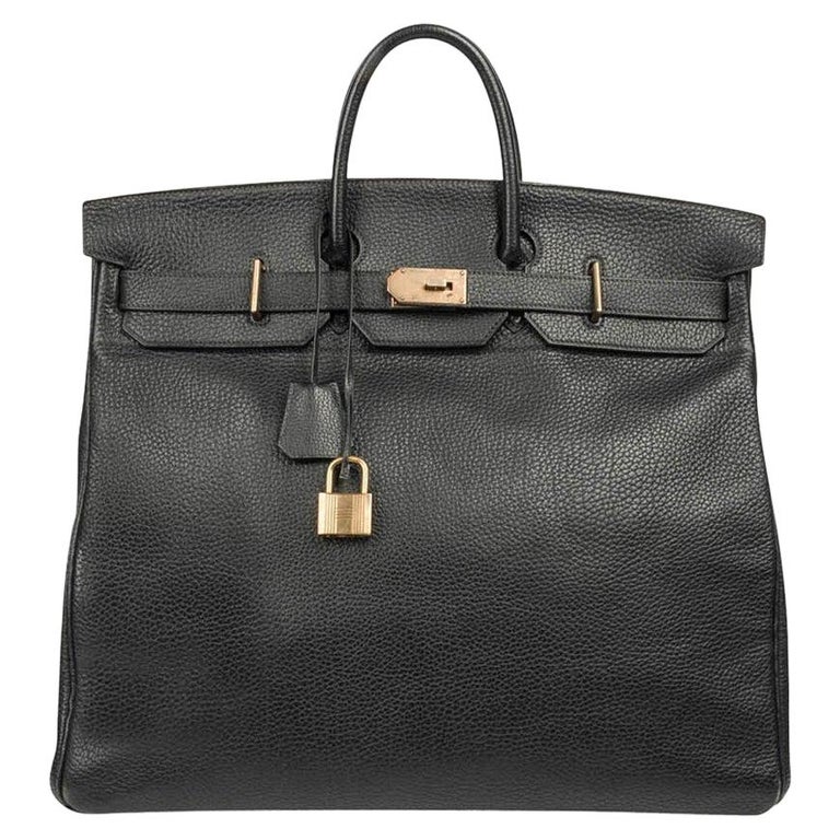 Hermes Hac 50 Vintage Birkin Bag Black Fjord Leather Brass Hardware