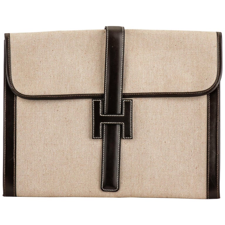 1970's Hermès XLG Jige Brown Toile Clutch Bag