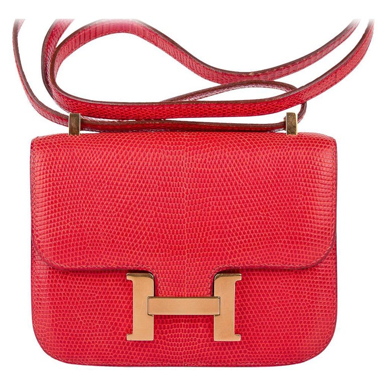 Hermes Limited Edition Micro Constance Bag Rouge Lizard Gold Hardware