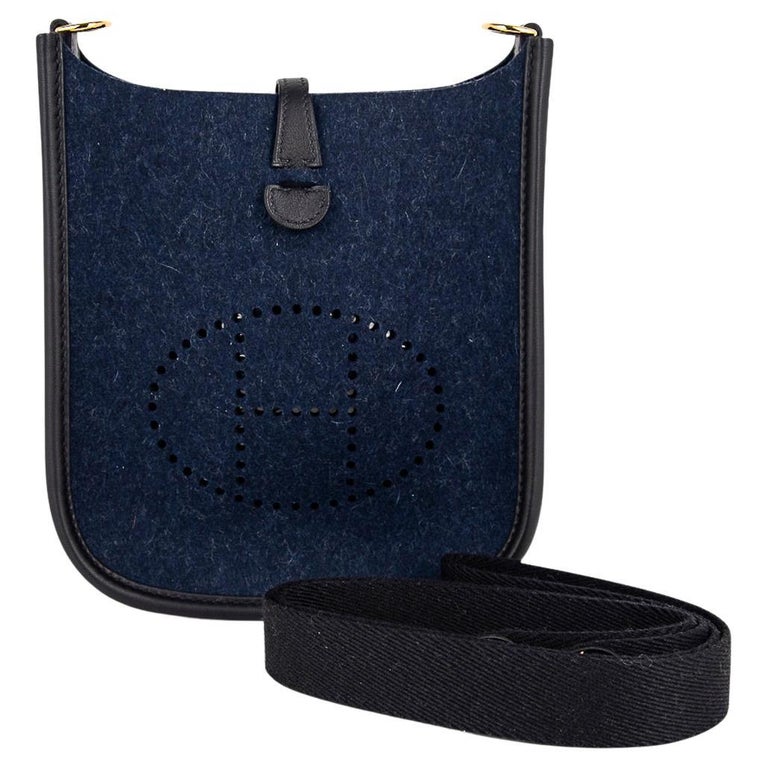Hermes Evelyne TPM Blue Feutre Black Swift Gold Hardware